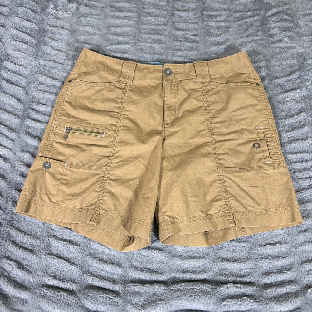 Eddie Bauer Mercer Fit Womens 14 Khaki Tan Cargo Shorts Stretch Cotton Utility